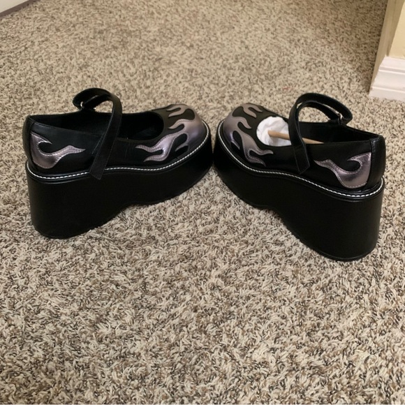 Dolls Kill Black and Silver Flame Mary Janes 8 - Picture 3 of 7